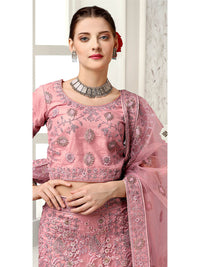Thumbnail for Myra Dusty Pink Net Heavy Embroidered Lehenga Choli - Distacart