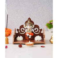 Thumbnail for eCraftIndia Brown Decorative Beautiful Wooden Pooja Temple - Distacart