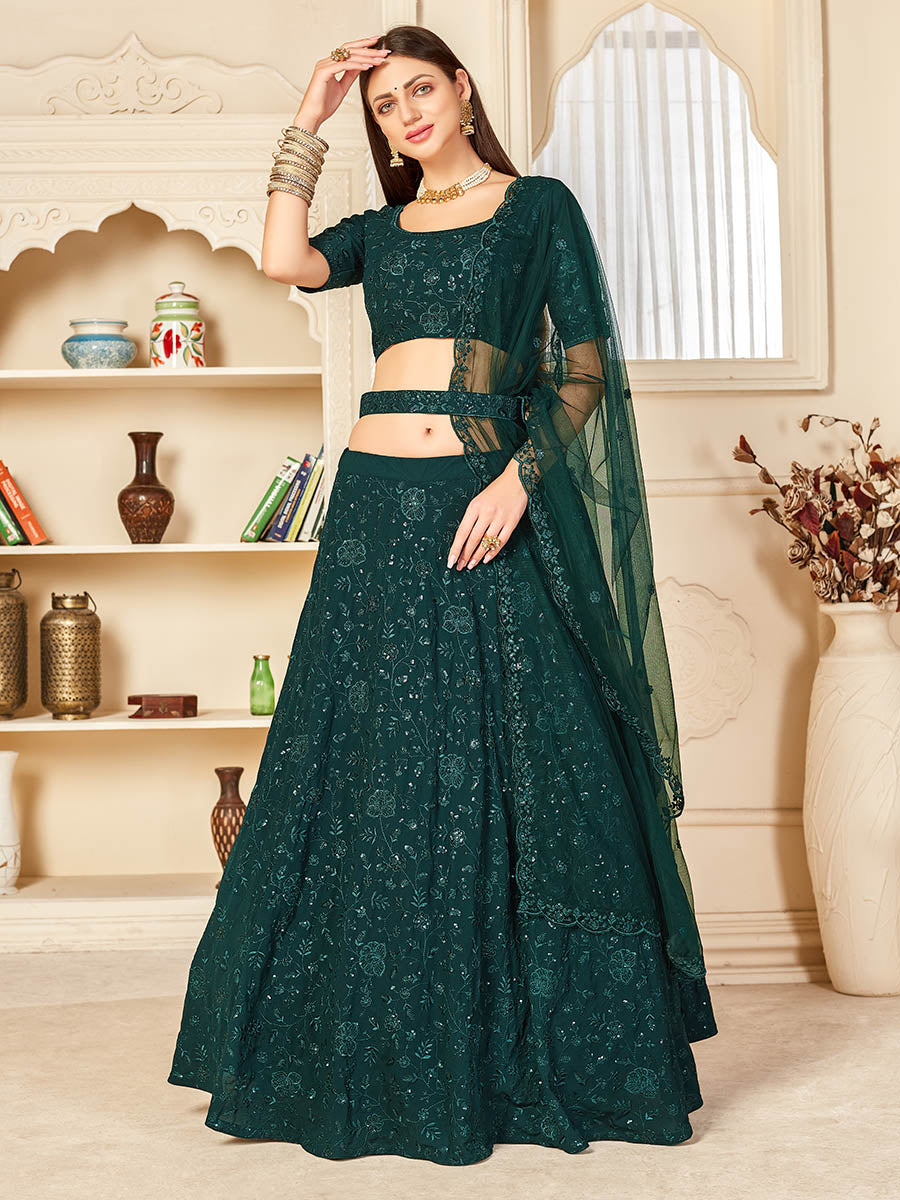 Myra Green Georgette Embroidered Lehenga - Distacart