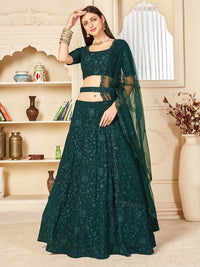 Thumbnail for Myra Green Georgette Embroidered Lehenga - Distacart