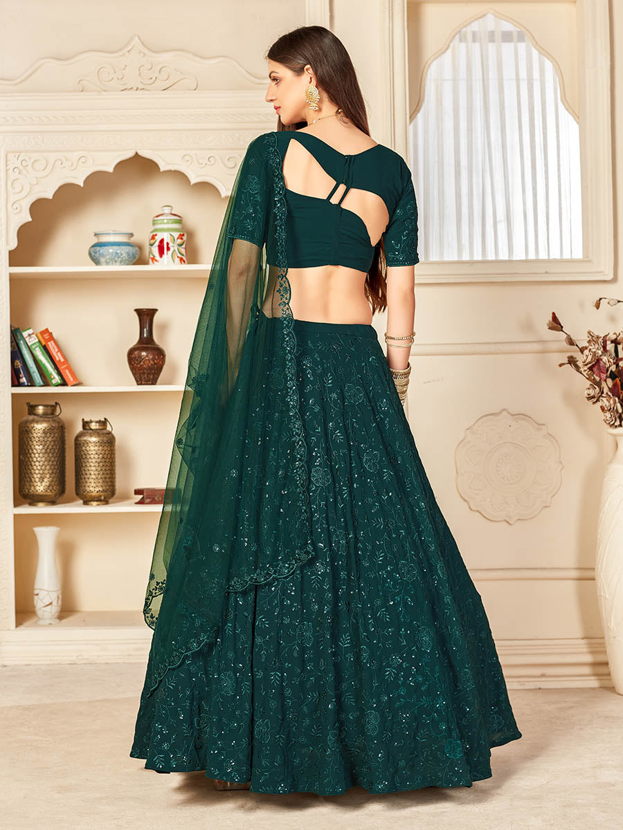 Myra Green Georgette Embroidered Lehenga - Distacart