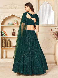 Thumbnail for Myra Green Georgette Embroidered Lehenga - Distacart