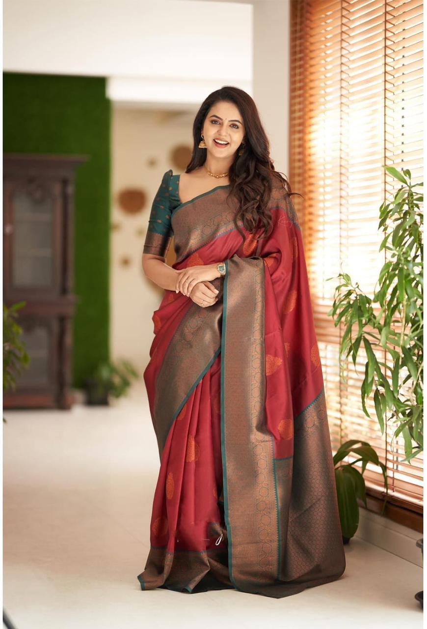 Vamika Weaving Banarasi Jacquard red Kanjivaram Saree - Distacart