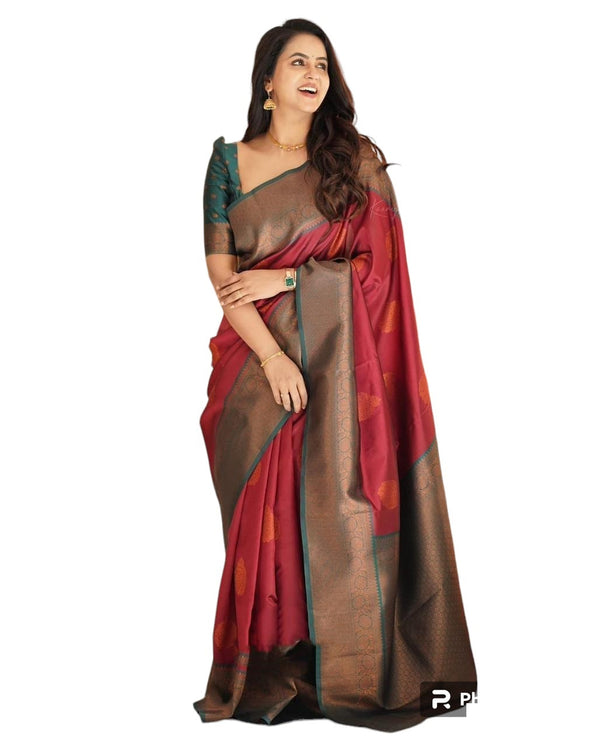Vamika Weaving Banarasi Jacquard red Kanjivaram Saree - Distacart