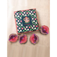 Thumbnail for Tied Ribbons Set of 4 Red & Violet Textured Terracotta Diyas - Distacart