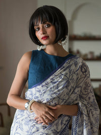 Thumbnail for Suta White Floral Pure Cotton Saree - Distacart