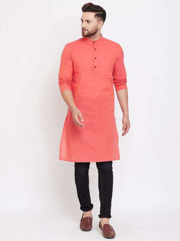 Even Apparels Red Pure Cotton Men's Kurta With Band Collar - Distacart
