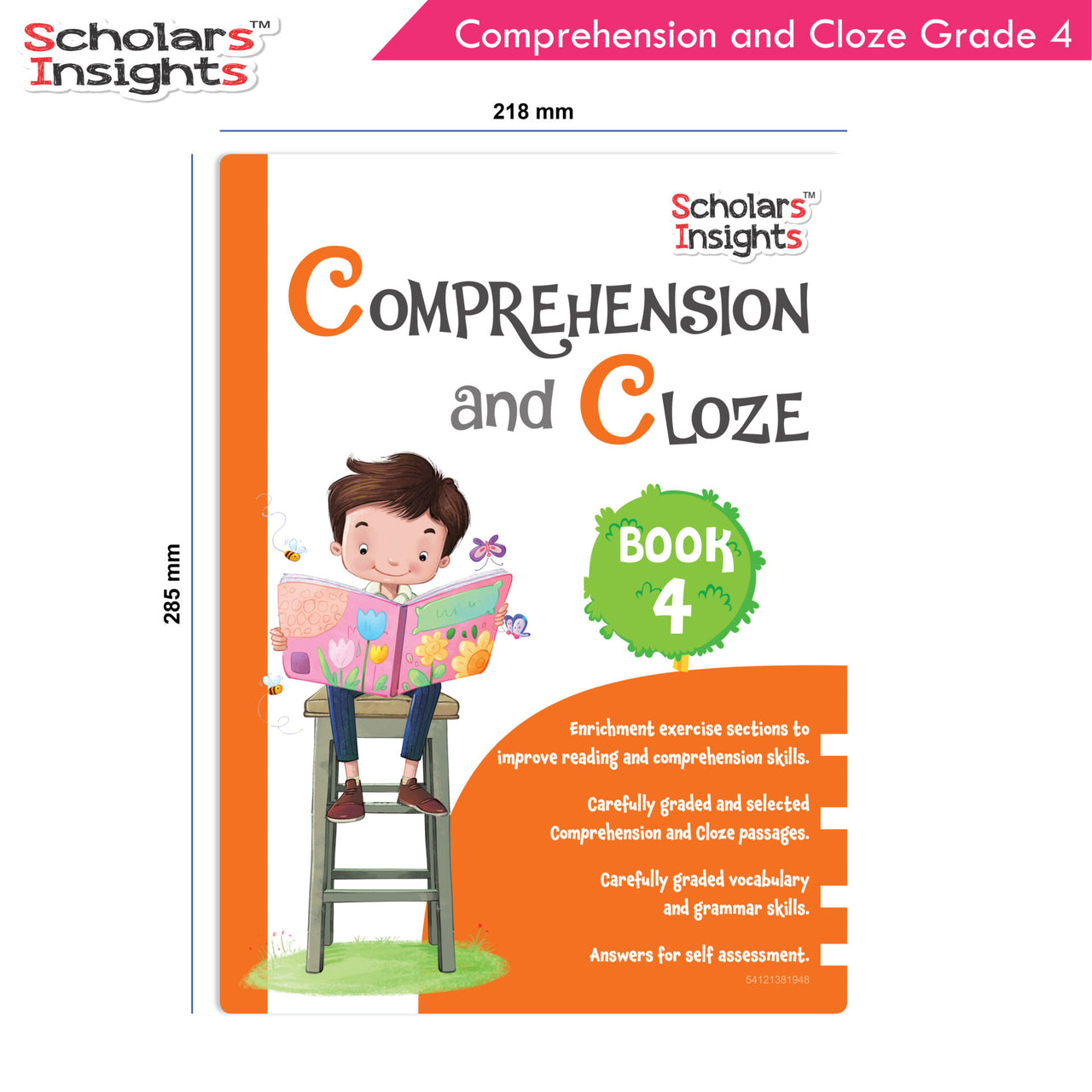 Scholars Insights Comprehension and Cloze Grade 4|English Vocabulary, Grammar Skill Book 4| Ages 9-10 Years - Distacart