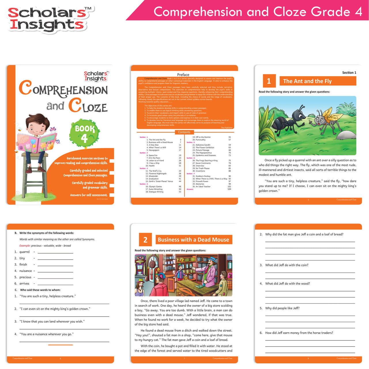 Scholars Insights Comprehension and Cloze Grade 4|English Vocabulary, Grammar Skill Book 4| Ages 9-10 Years - Distacart