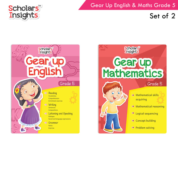 Scholars Insights Gear Up English & Maths Grade 5 Books Set Of 2| Grammar Skills, Maths Logical Reasoning, Problem Solving Book| Ages 10-11 Years - Distacart