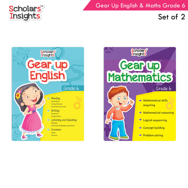 Scholars Insights Gear Up English & Maths Grade 6 Books Set Of 2 Grammar Skills, Maths Logical Reasoning, Problem Solving Book| Ages 11-12 Years - Distacart