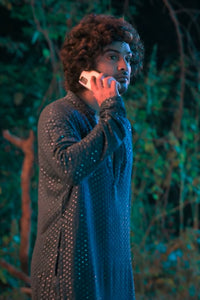 Thumbnail for Teal Blue Mirror Designer Men's Kurta by Hilo Designs - Distacart