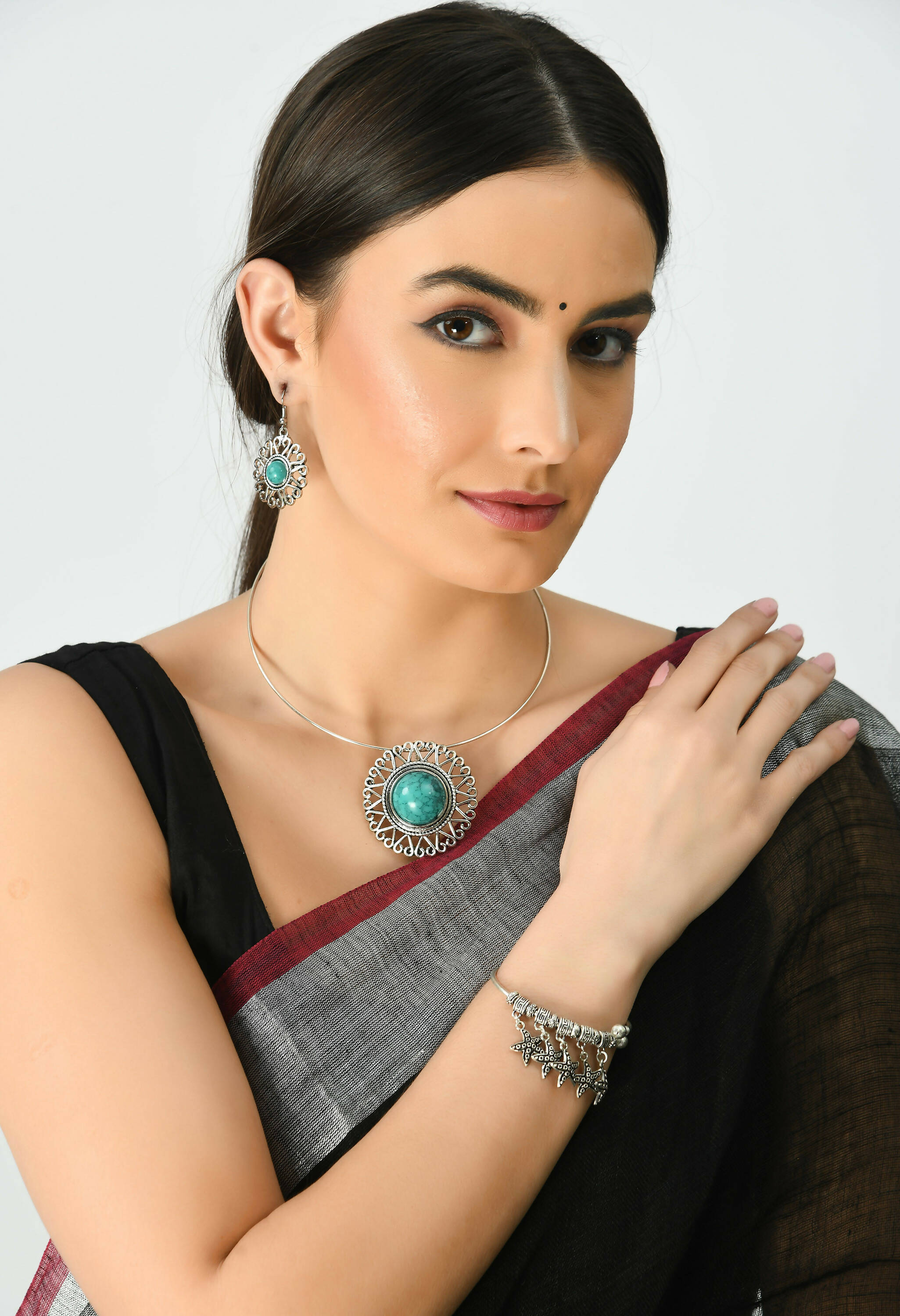 Mominos Fashion Johar Kamal Oxidised Silver-Plated Stone Work Necklace Handicraft - Distacart