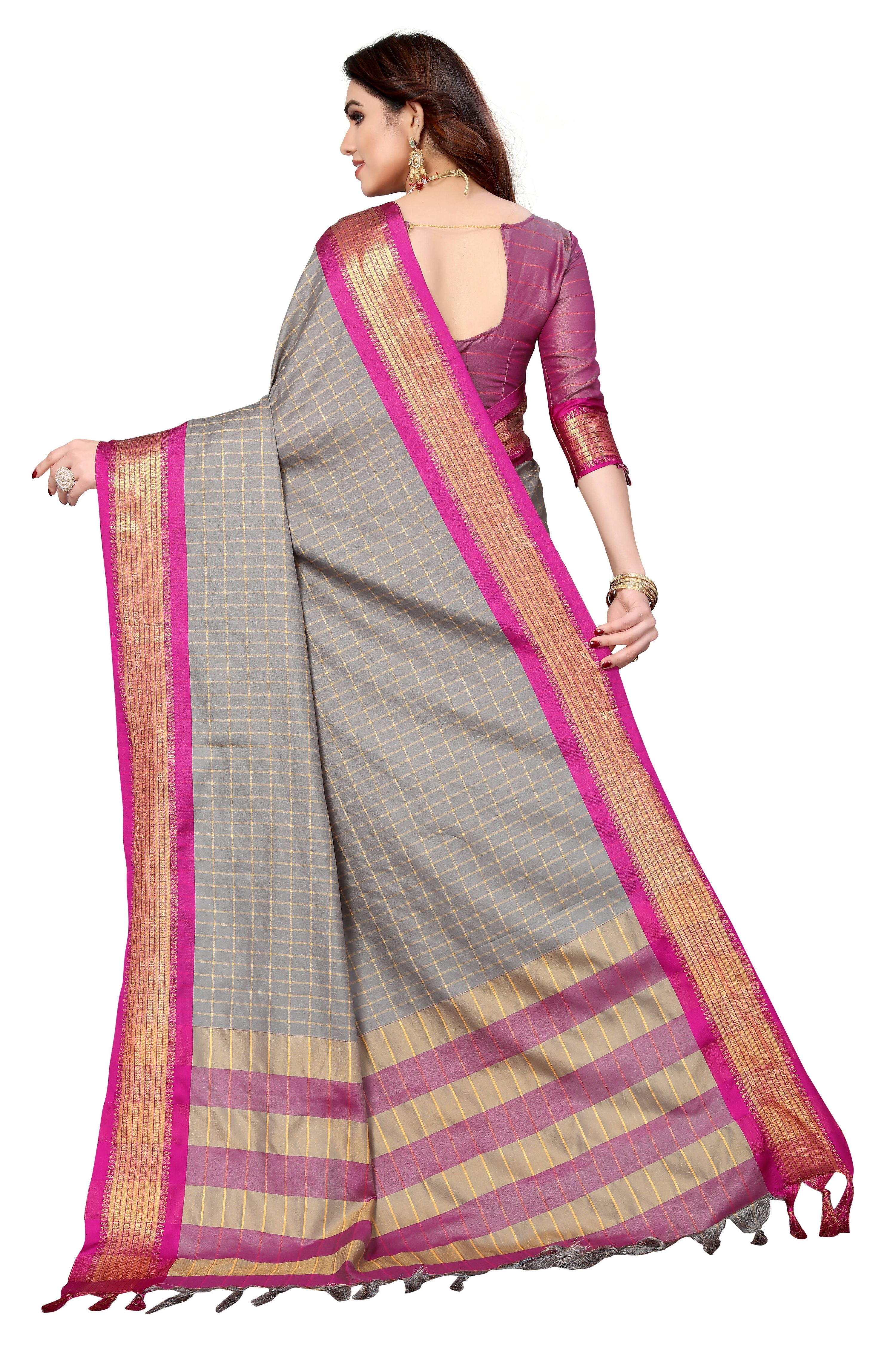 Vamika Weaving Beautiful Grey Cotton Silk Saree - Distacart