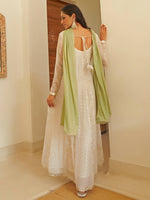 Thumbnail for Janasya Women's White Chiffon Lurex Foil Printed Festive Anarkali Kurta Set - Distacart