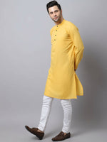 Thumbnail for Even Apparels Yellow Pure Cotton Men's Kurta With Band Collar - Distacart