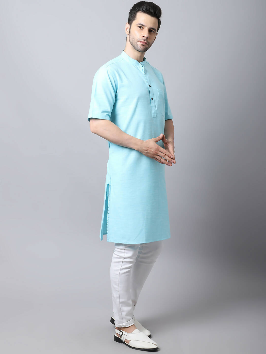 Even Apparels Black Pure Cotton Kurta With Band Collar - Distacart