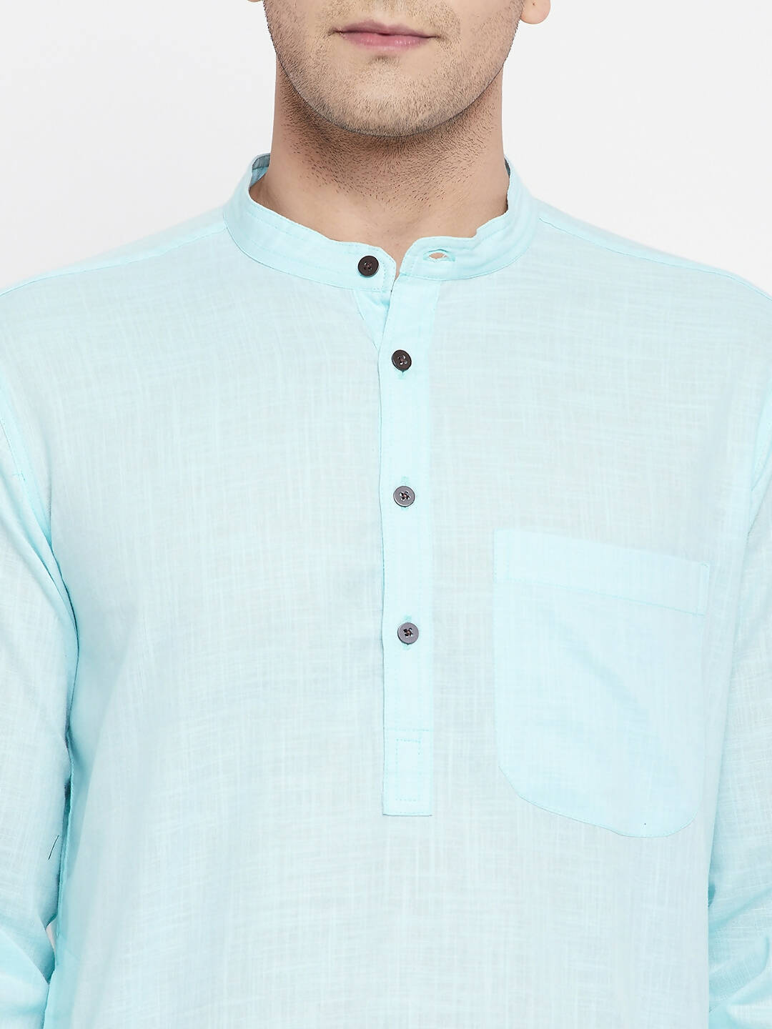 Even Apparels Pure Cotton Blue Color Men's Kurta With Band Collar - Distacart