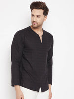 Thumbnail for Even Apparels Black Viscose Men's Kurta With Slit Neckline - Distacart
