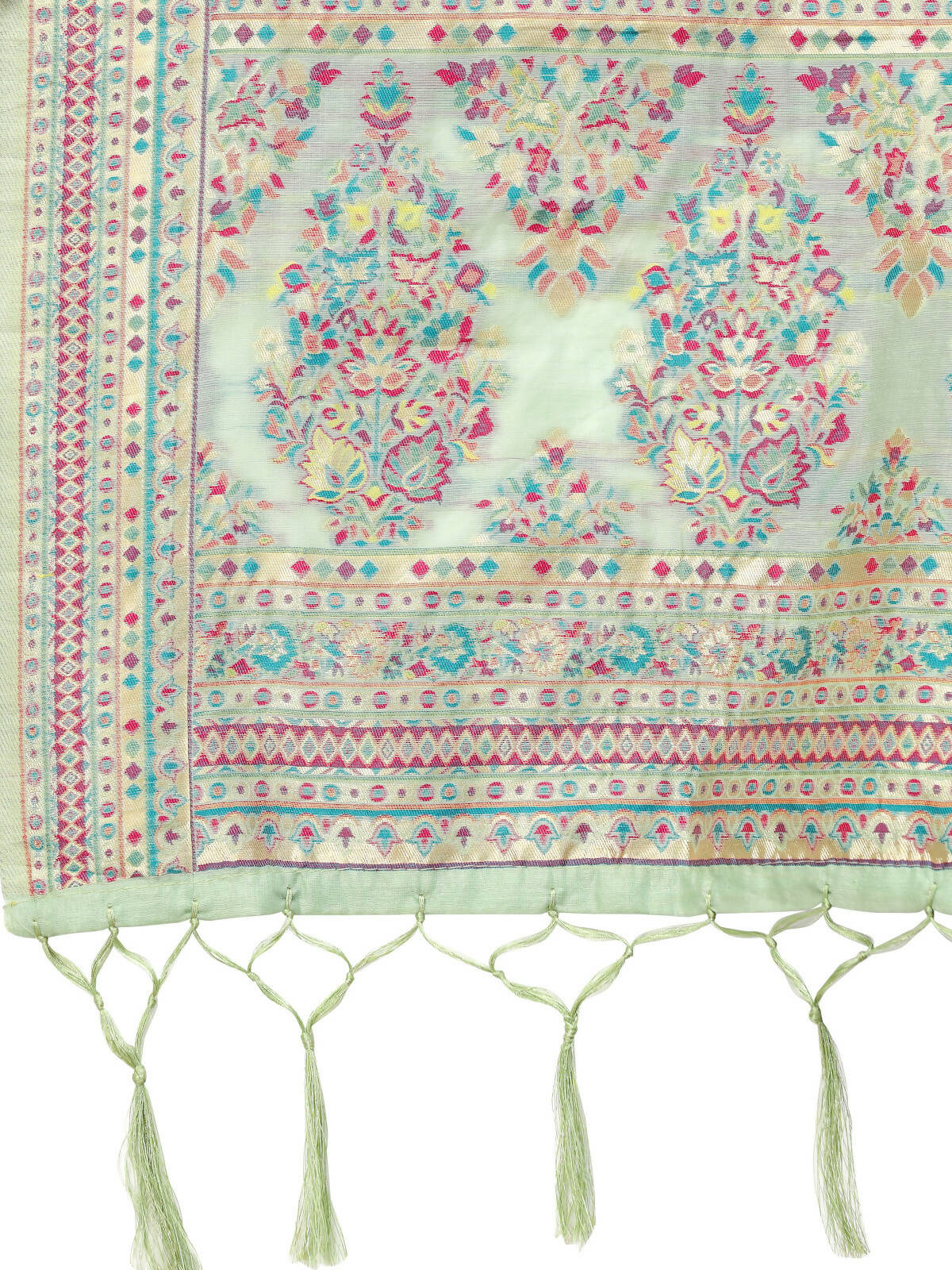 Sea Green Silk Blend Woven Design Saree With Unstitched Blouse Piece - Aloki - Distacart