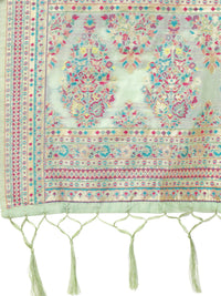 Thumbnail for Sea Green Silk Blend Woven Design Saree With Unstitched Blouse Piece - Aloki - Distacart