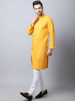 Thumbnail for Even Apparels Yellow Pure Cotton Sherwani Kurta With Asymetrical Cut - Distacart