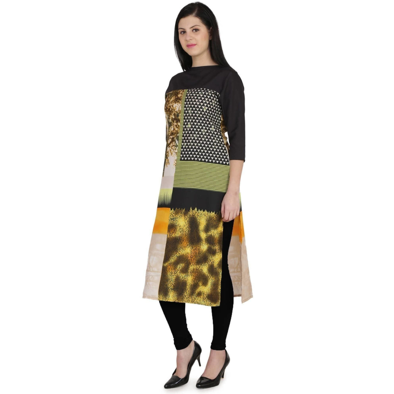 Kanoor Women's Multicolour Straight Round neck kurti