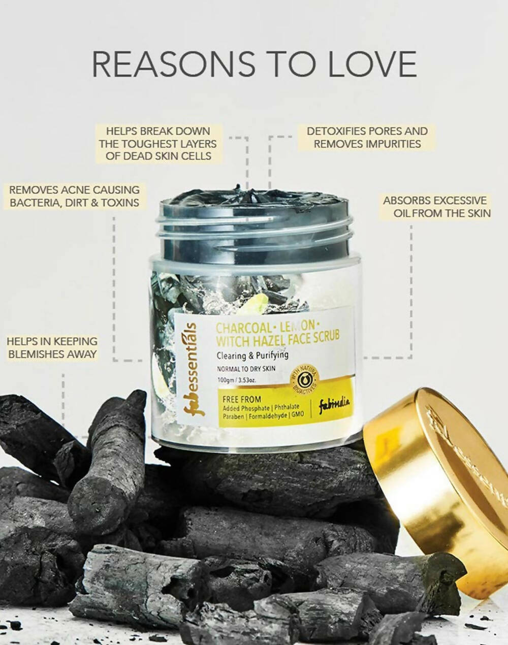 Fabessentials Charcoal Lemon Witch Hazel Face Scrub - Distacart