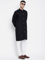 Thumbnail for Even Apparels Black Pure Cotton Men's Sherwani Kurta With Open Front - Distacart