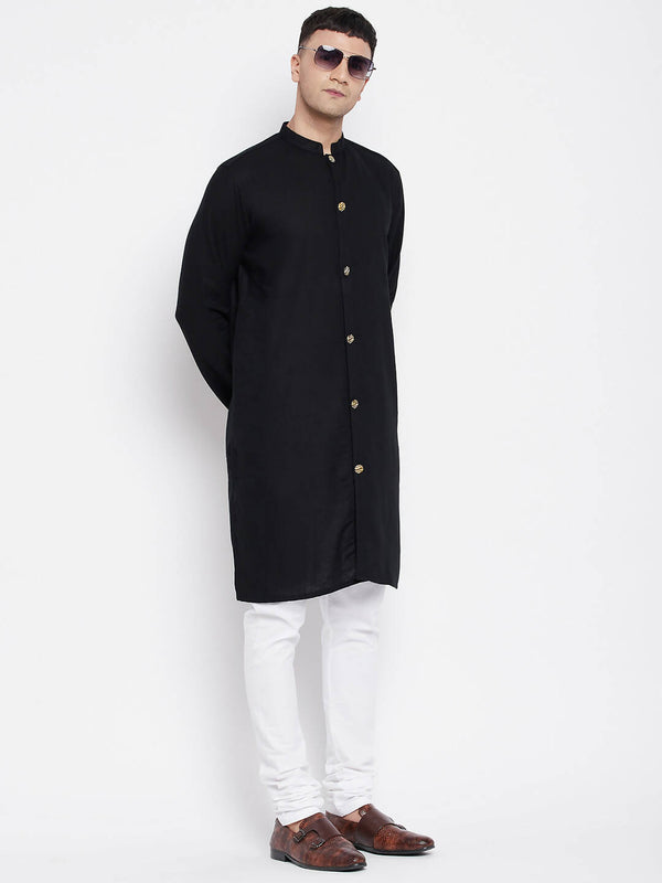 Even Apparels Black Pure Cotton Men's Sherwani Kurta With Open Front - Distacart