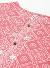 Thumbnail for Yufta Women Pink Printed Regular Pure Cotton Kurta with Palazzo and Dupatta