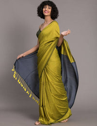 Thumbnail for Suta Green Blue Colourblocked Cotton Blend Saree - Distacart
