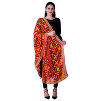 Thumbnail for SWI Stylish Women's Embroidered Phulkari Chiffon Red Dupatta