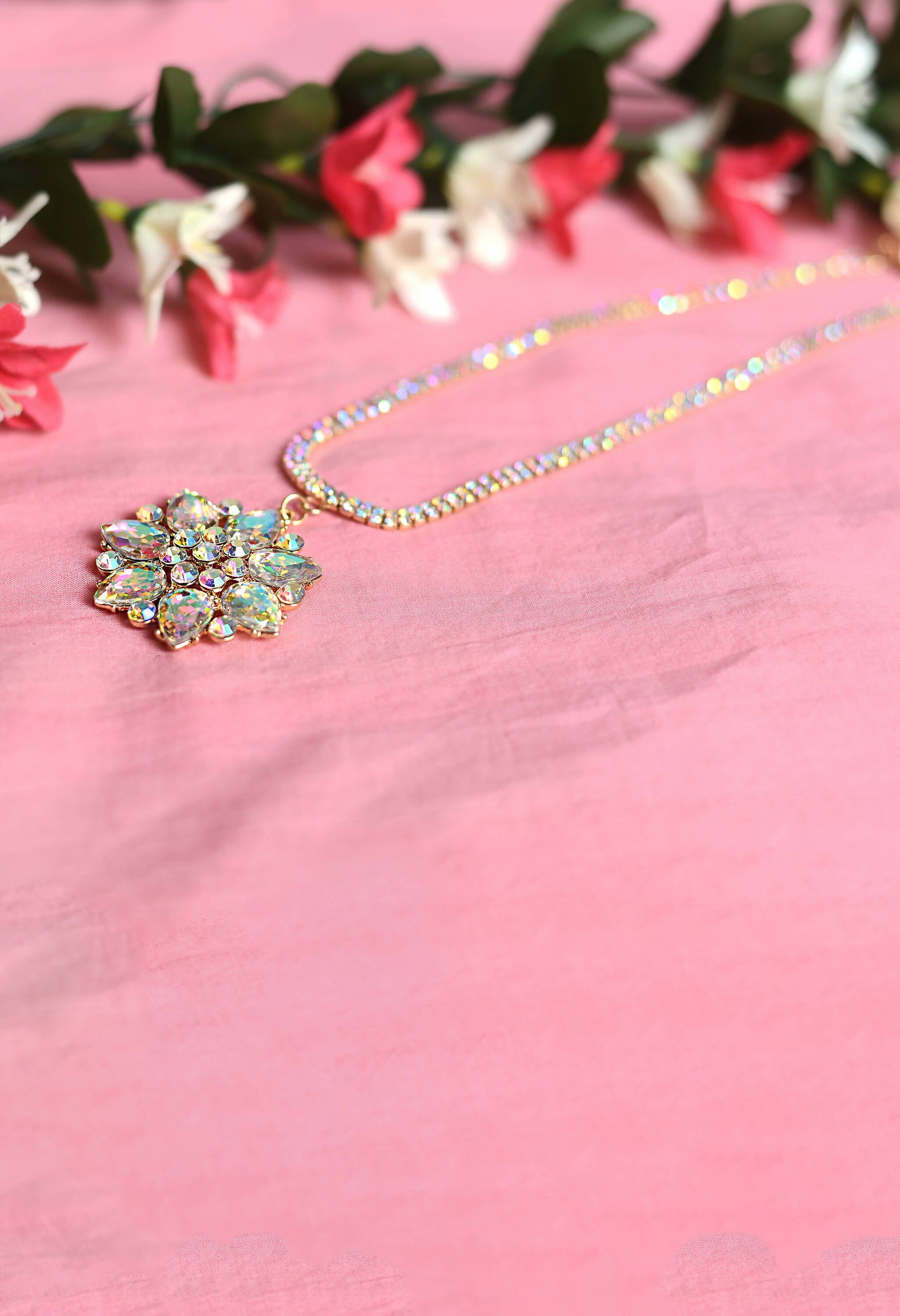 Mominos Fashion Johar Kamal Statement Gold-Plated Finish AD Stone Long Necklace For Women (White) - Distacart