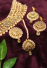Thumbnail for Tehzeeb Creations Stone And Pearl Studded Necklace With Earrings And Tikka