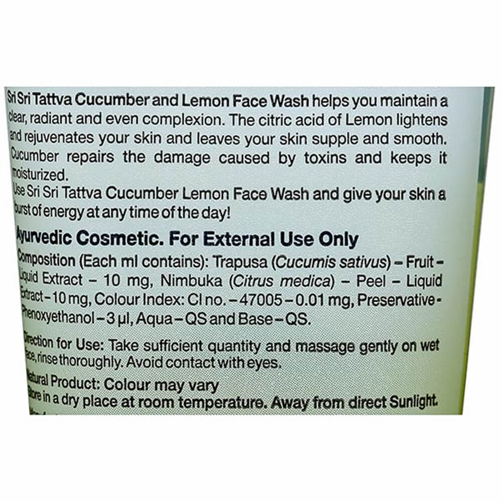 Sri Sri Tattva Cucumber & Lemon Face Wash Composiiton