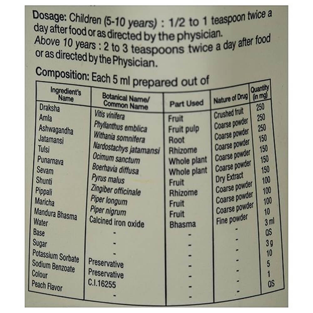 Sri Sri Tattva Raktavardhini Syrup Composition