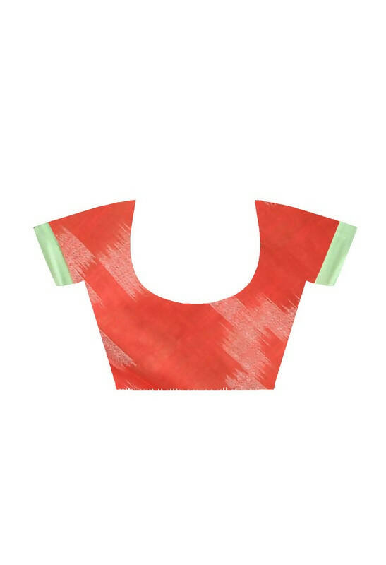 Mominos Fashion Moeza Light Green & Red Bhagalpuri Handloom Ikat Pure Cotton Saree with unstitched Blouse piece - Distacart