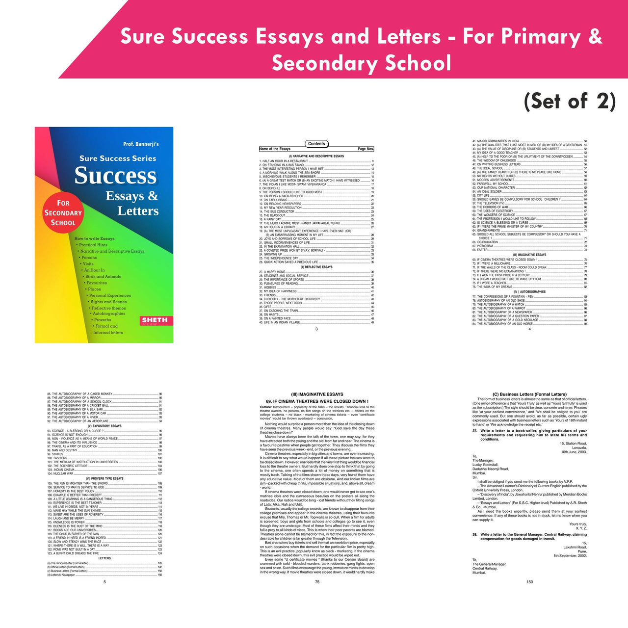 Sure Success Primary & Secondary School Essays and Letters Books Set of 2| Formal & Informal Letters, Descriptive Essays - Distacart