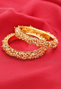Thumbnail for Mominos Fashion Kamal Johar Pearls Golden Off White Bangles Set