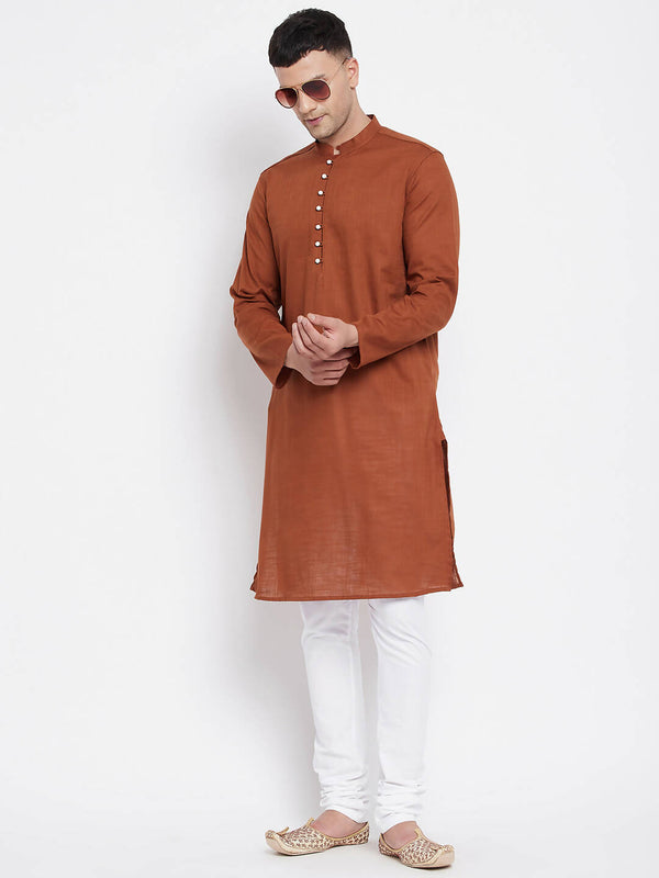 Even Apparels Brown Color Pure Cotton Men's Kurta With Band Collar - Distacart