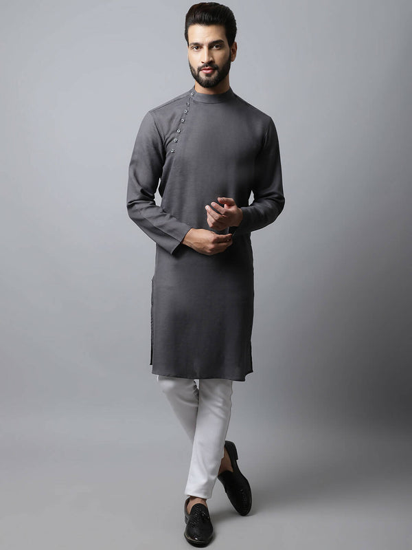 Even Apparels Grey Color Pure Cotton Men's Kurta With Side Placket (SLD1202) - Distacart