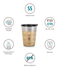 Thumbnail for Vaya Popcup Insulated Coffee Mug Tumbler With Lid - 250 ml (Gold) - Distacart