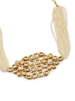 Thumbnail for Gold-Plated White Kundan-Studded Pearl Beaded Hair Band - Ruby Raang - Distacart