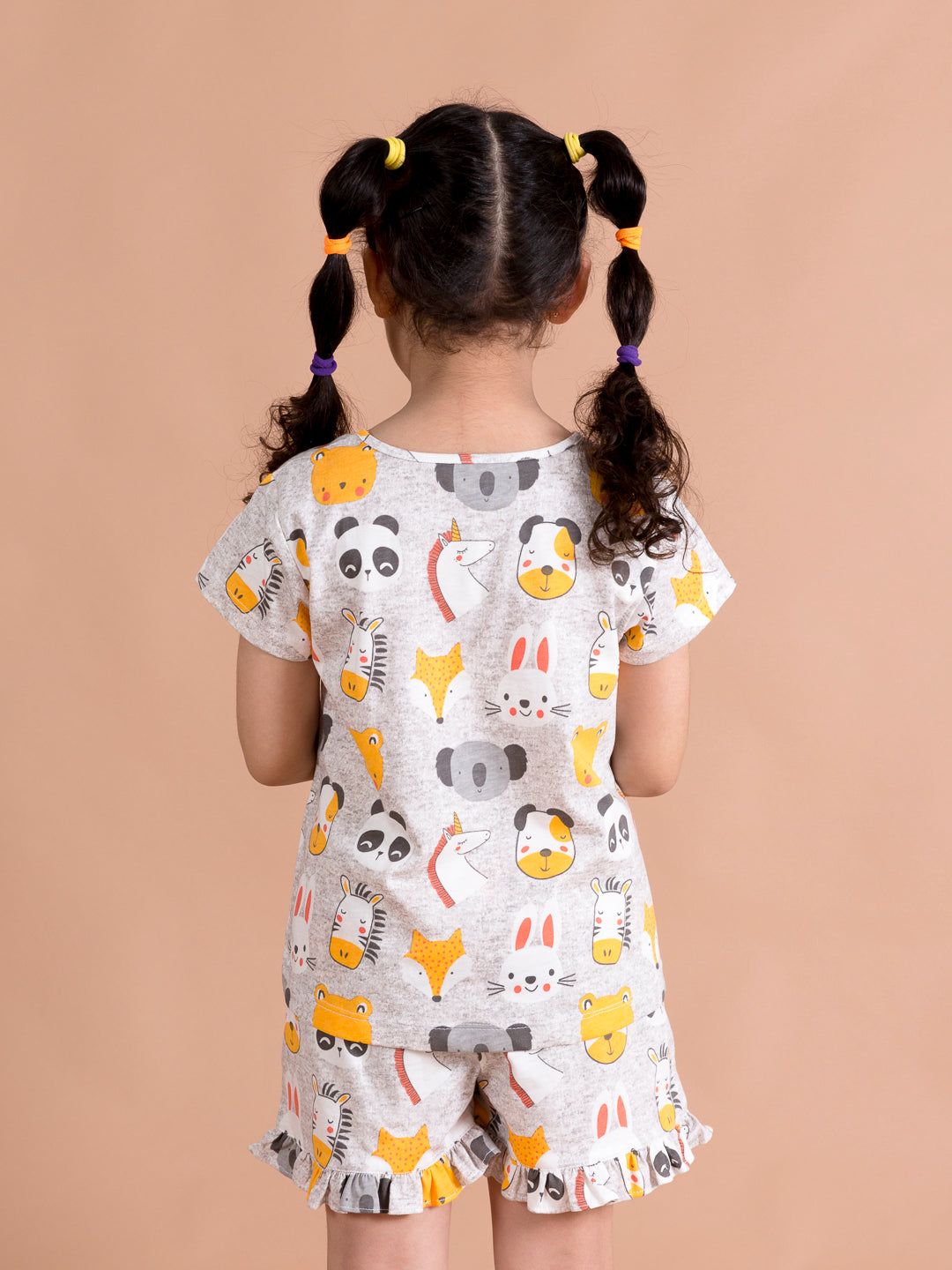 Girls Grey Yellow Printed Night Suit - Mini Marvels - Distacart