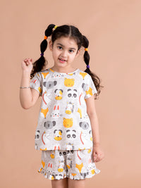 Thumbnail for Girls Grey Yellow Printed Night Suit - Mini Marvels - Distacart