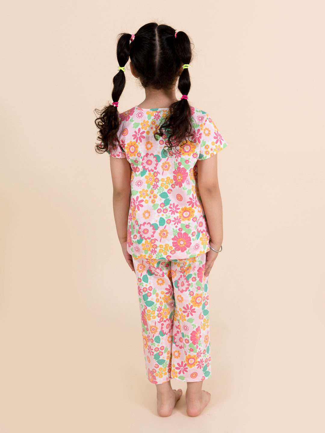 Girls Pink Printed Pure Cotton Night Suit - Mini Marvels - Distacart