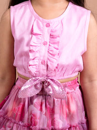 Thumbnail for Girls Pink Purple Printed Top With Skirt - Mini Marvels - Distacart