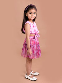 Thumbnail for Girls Pink Purple Printed Top With Skirt - Mini Marvels - Distacart
