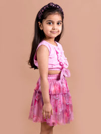 Thumbnail for Girls Pink Purple Printed Top With Skirt - Mini Marvels - Distacart